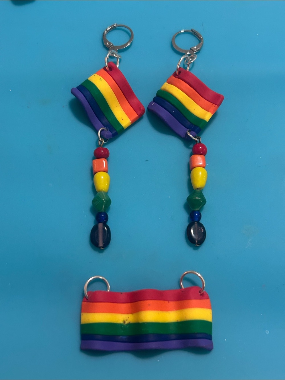 Rainbow Bead Dangle Earring and Pendant Set